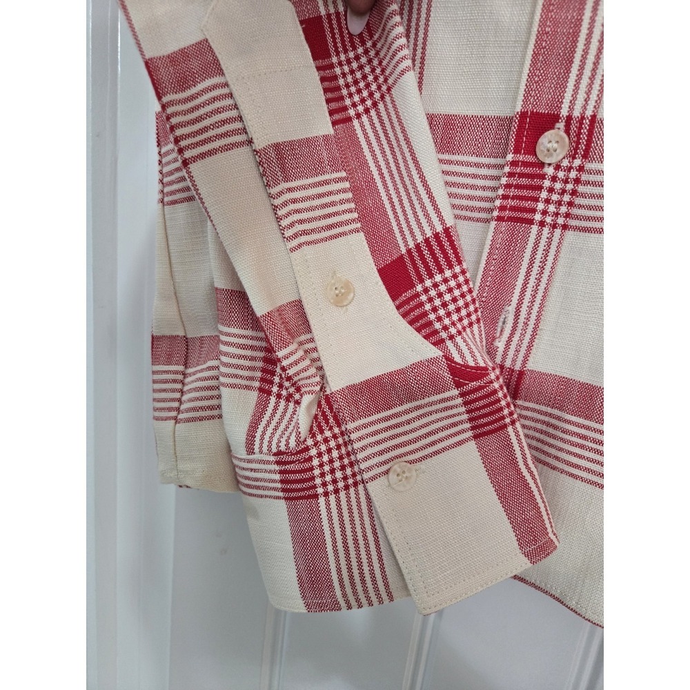 Zara ZW Collection Checked Button Up Shirt Shoulder Pads Red Sz S NWT - Picture 5 of 14
